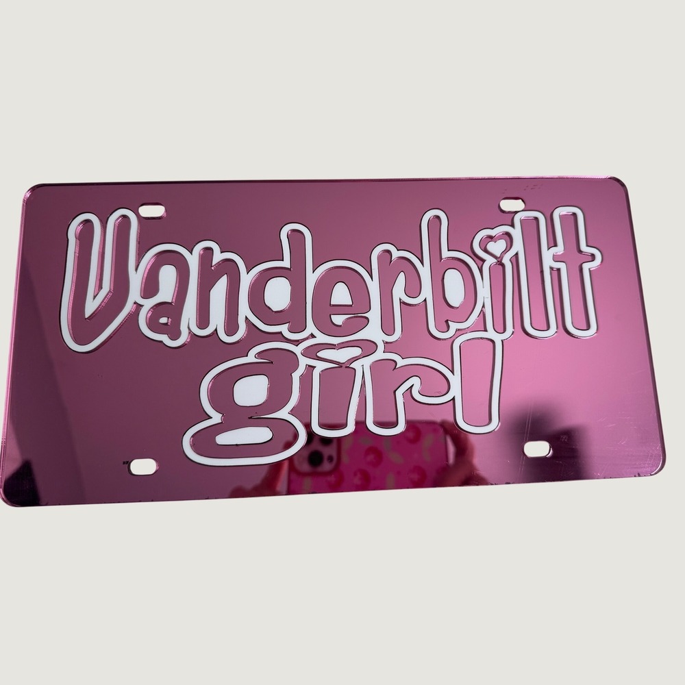 Vanderbilt Girl Pink Mirror Acrylic License Plate Collegiate Stockdale Vandy